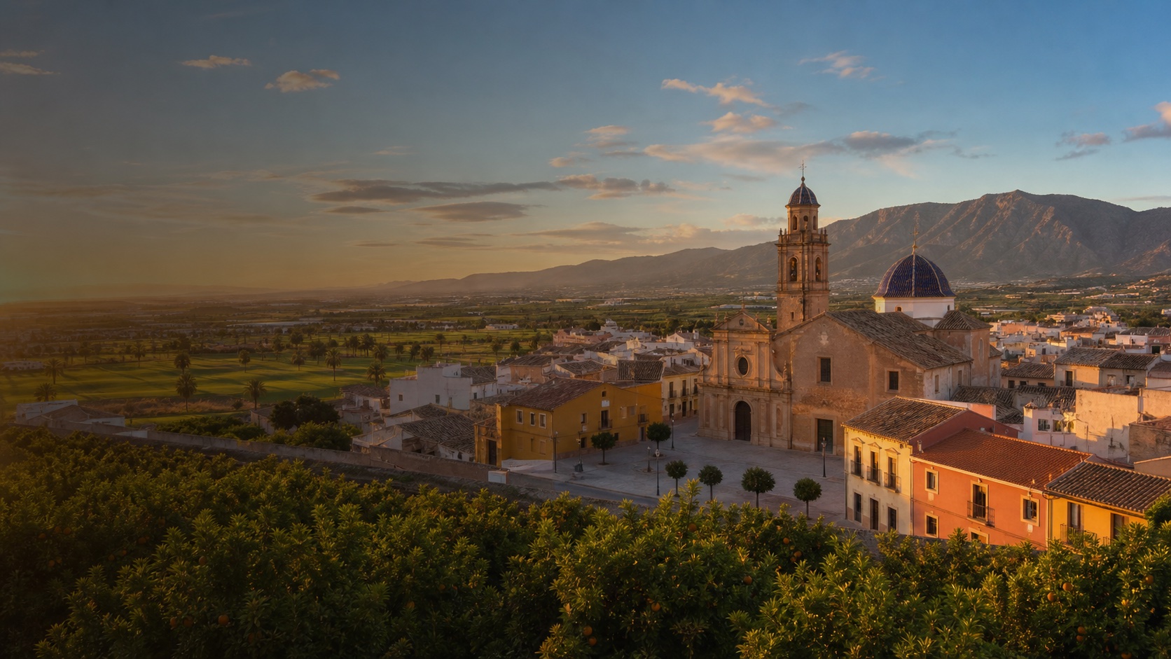 Algorfa, huertos de cítricos y paisaje de golf de La Finca