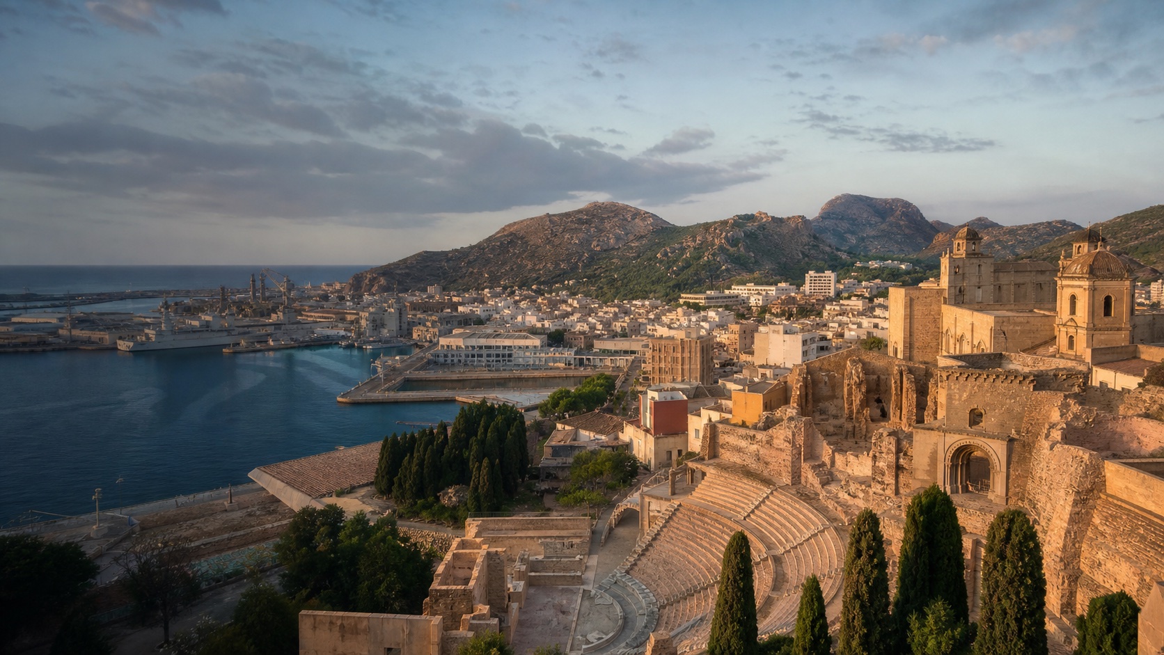 Teatro Romano de Cartagena, puerto y ciudad histórica mediterránea