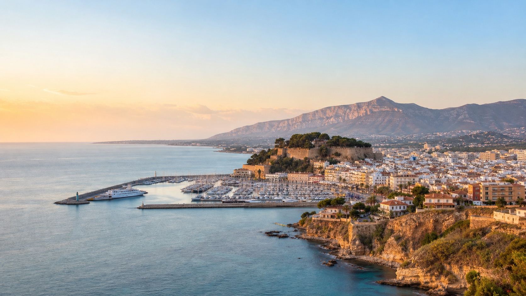 Puerto de Dénia, castillo y paseo marítimo junto al Mediterráneo