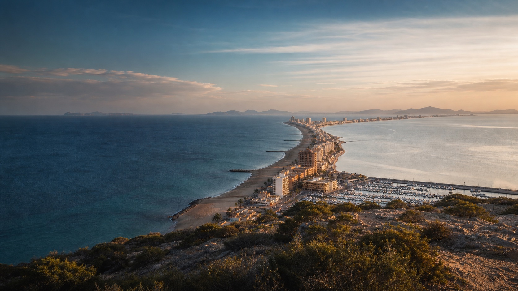 La Manga con playas abiertas al Mediterráneo y al Mar Menor