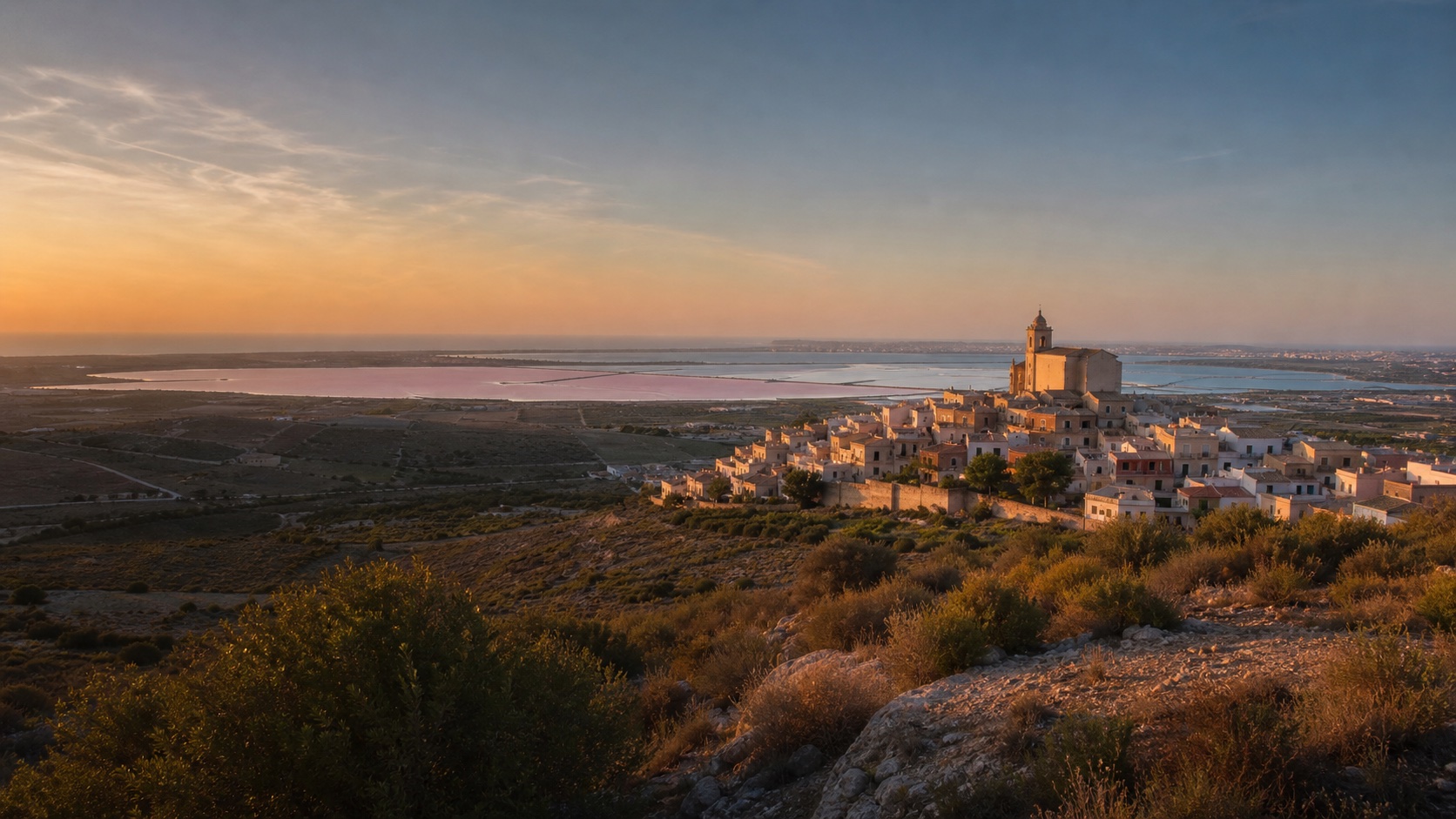 San Miguel de Salinas sobre las lagunas y el paisaje costero